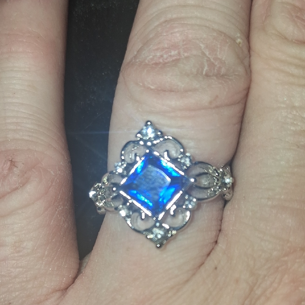 Mothers day Gift Elegant Silver and Blue Gemstone Ring